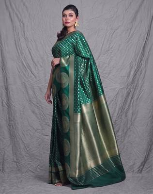 bottle green brocade silk blend with ethnic motifs 2
