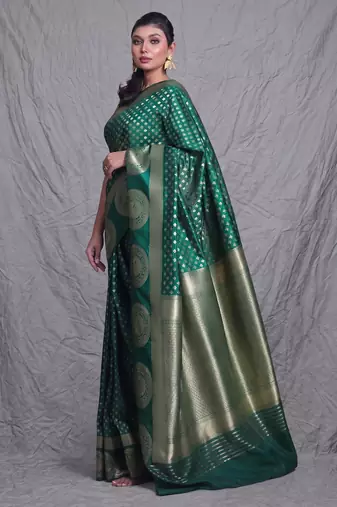 bottle green brocade silk blend with ethnic motifs
