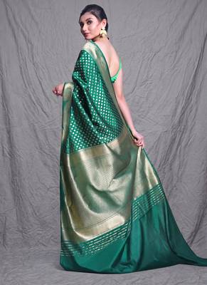 bottle green brocade silk blend with ethnic motifs 3