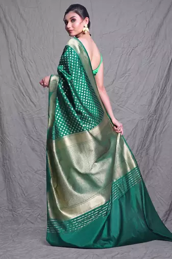 bottle green brocade silk blend with ethnic motifs