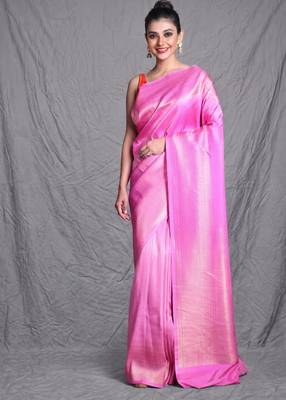 pink brocade silk blend with copper zari weaving 1