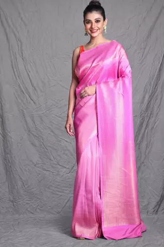 pink brocade silk blend with copper zari weaving