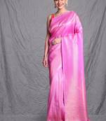 pink brocade silk blend with copper zari weaving