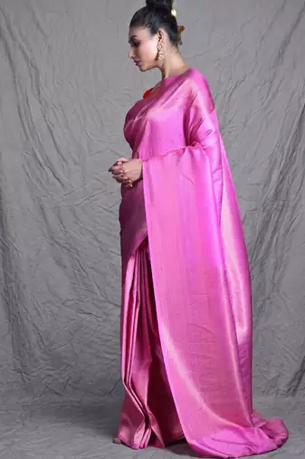 pink brocade silk blend with copper zari weaving