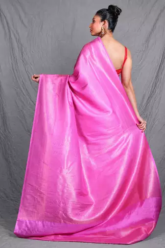 pink brocade silk blend with copper zari weaving