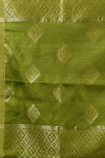Slimy green leaf motif zari weaving handloom saree