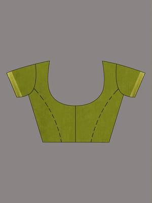 Slimy green leaf motif zari weaving handloom saree 5