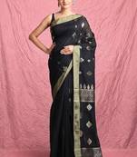 Black leaf motif zari weaving handloom saree