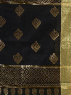 Black leaf motif zari weaving handloom saree 4