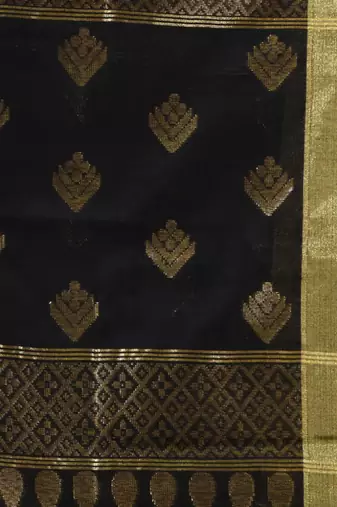 Black leaf motif zari weaving handloom saree