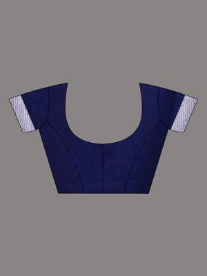 blue cotton blend handwoven saree with texture borders 5