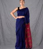 blue & maroon colourblocked cotton blend saree