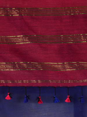 blue & maroon colourblocked cotton blend saree 4