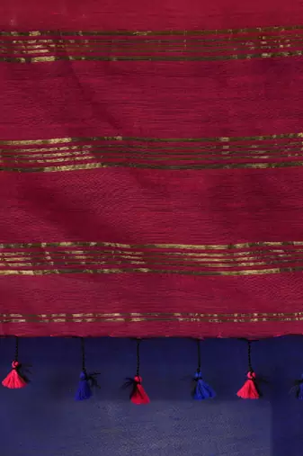 blue & maroon colourblocked cotton blend saree
