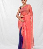 peach & purple cotton blend half half handwoven soft dual tone saree
