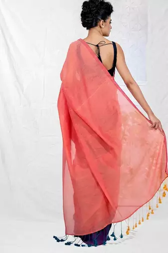 peach & purple cotton blend half half handwoven soft dual tone saree