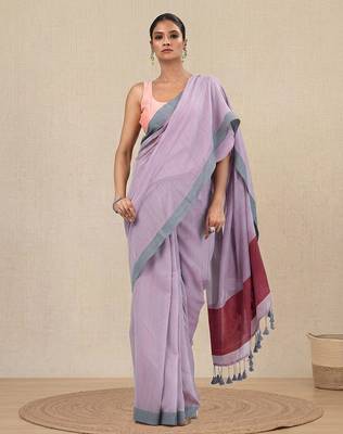 lavender cotton blend soft saree with solid pattern 1