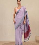 lavender cotton blend soft saree with solid pattern