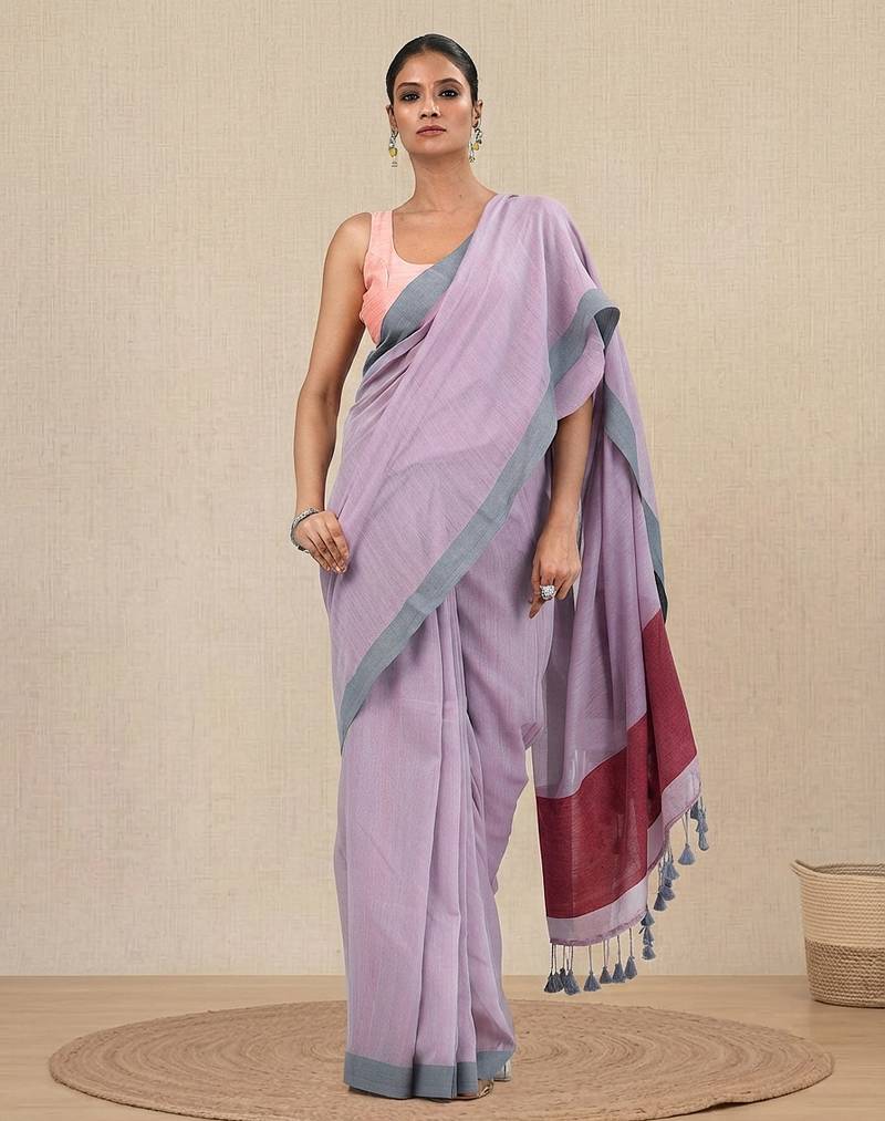 lavender cotton blend soft saree with solid pattern