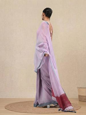 lavender cotton blend soft saree with solid pattern 2