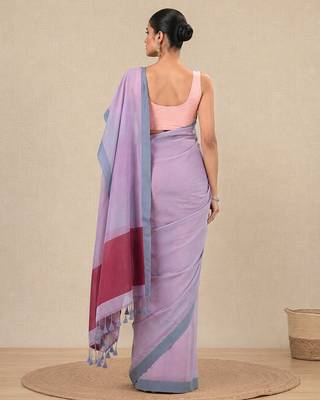 lavender cotton blend soft saree with solid pattern 3