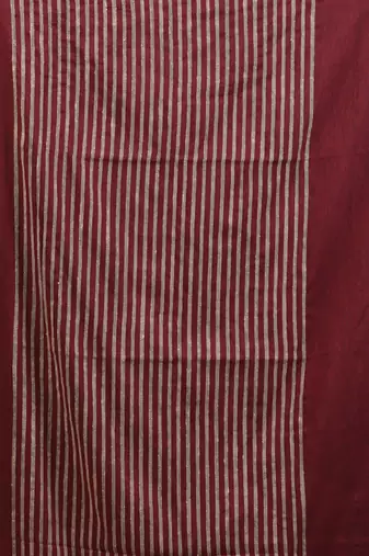 dark red cotton blend soft saree with stripes pallu