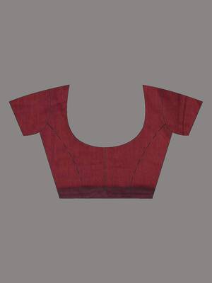 dark red cotton blend soft saree with stripes pallu 5