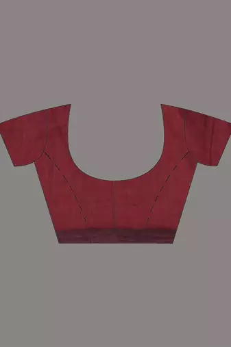 dark red cotton blend soft saree with stripes pallu