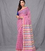 pink stripes cotton blend handspun soft saree