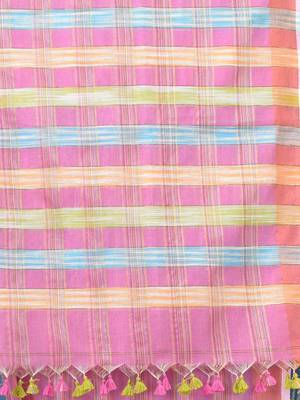 pink stripes cotton blend handspun soft saree 4