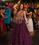 Wine Cotton Navratri Readymade Lehenga Choli with Thread Embroidery Work