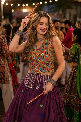 Wine Cotton Navratri Readymade Lehenga Choli with Thread Embroidery Work 2
