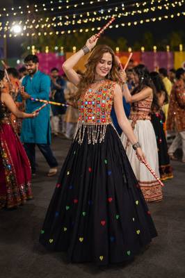 Black Cotton Navratri Readymade Lehenga Choli with Thread Embroidery Work 1