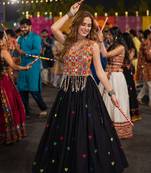 Black Cotton Navratri Readymade Lehenga Choli with Thread Embroidery Work
