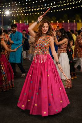 Rani Cotton Navratri Readymade Lehenga Choli with Thread Embroidery Work 1