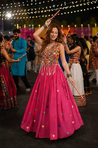 Rani Cotton Navratri Readymade Lehenga Choli with Thread Embroidery Work