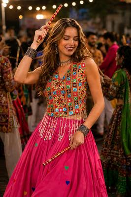 Rani Cotton Navratri Readymade Lehenga Choli with Thread Embroidery Work 2
