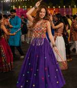 Purple Cotton Navratri Readymade Lehenga Choli with Thread Embroidery Work