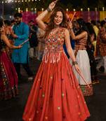 Orange Cotton Navratri Readymade Lehenga Choli with Thread Embroidery Work