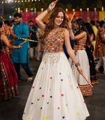 White Cotton Navratri Readymade Lehenga Choli with Thread Embroidery Work