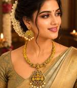 Lakshmi Temple Necklace Set, Antique Gold Indian Bridal Jewelry
