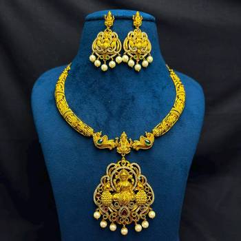 Lakshmi Temple Necklace Set, Antique Gold Indian Bridal Jewelry 5
