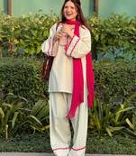  Cream & Hot Pink Pakistani Salwar Suit with Embroidered Cuffs | Premium Women   s Ethnic Wear