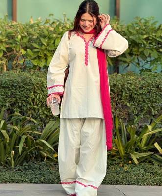  Cream & Hot Pink Pakistani Salwar Suit with Embroidered Cuffs | Premium Women   s Ethnic Wear 2