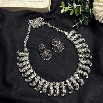 German Silver Oxidized Silver Choker Necklace Set with Jhumka Earrings 2