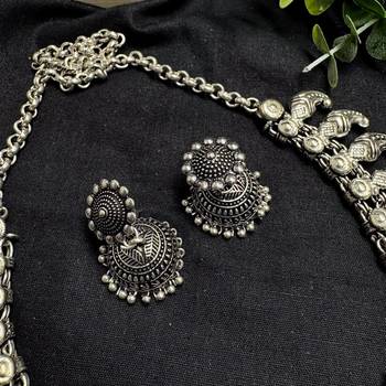 German Silver Oxidized Silver Choker Necklace Set with Jhumka Earrings 3