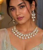 Bridal Kundan Necklace Set, Teardrop Polki Choker Set, Indian Wedding Jewelry
