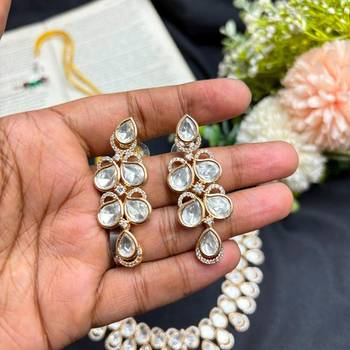 Bridal Kundan Necklace Set, Teardrop Polki Choker Set, Indian Wedding Jewelry 4