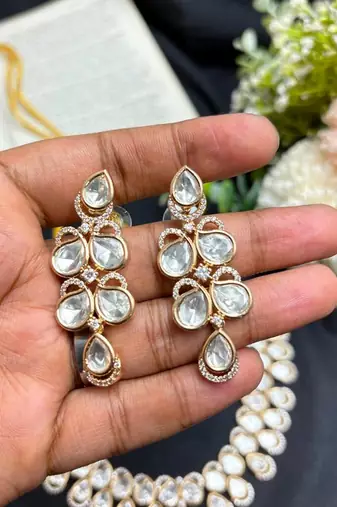 Bridal Kundan Necklace Set, Teardrop Polki Choker Set, Indian Wedding Jewelry