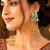 Kashmiri Fusion earrings- Long green Indian drop earrings with gold-tone detailing and multiple dangling chains